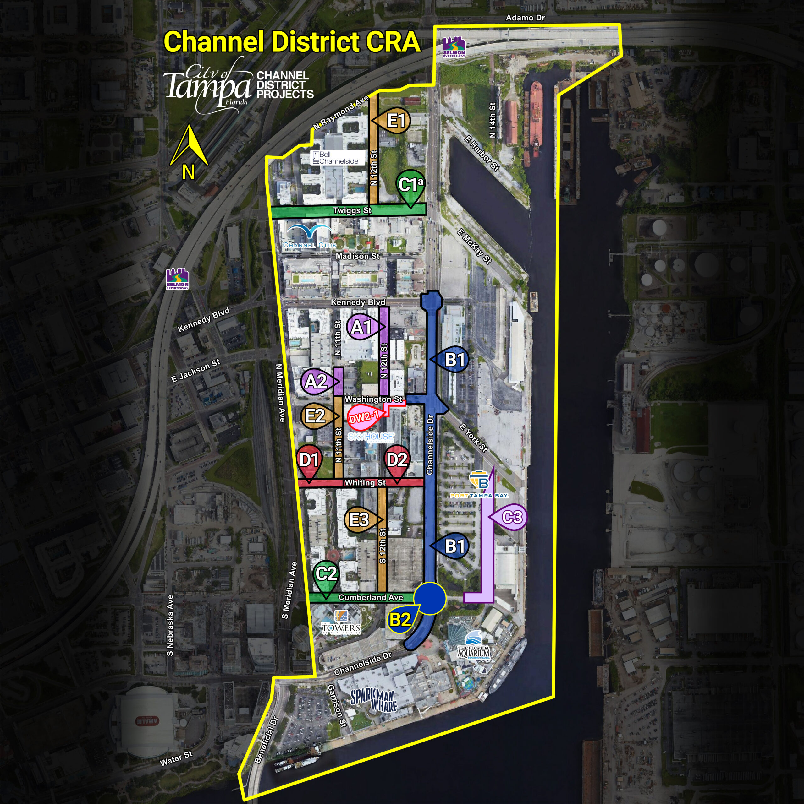Map of the city of Tampa projects for the Channel District
