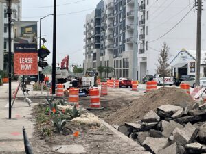 Sidewalk on the north side of E. Twiggs Street and N. Raymond Avenue at E. Twiggs Street closed to accommodate construction activities