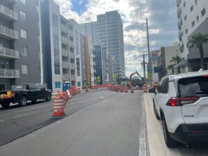 Eastbound traffic shift on E. Twiggs Street to route travelers around construction activities